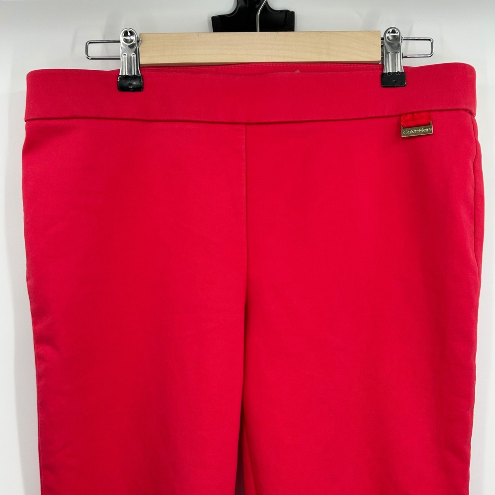 Calvin Klein Womens Red Pink Stretch Pull On Skinny Dress Pants Size Large
